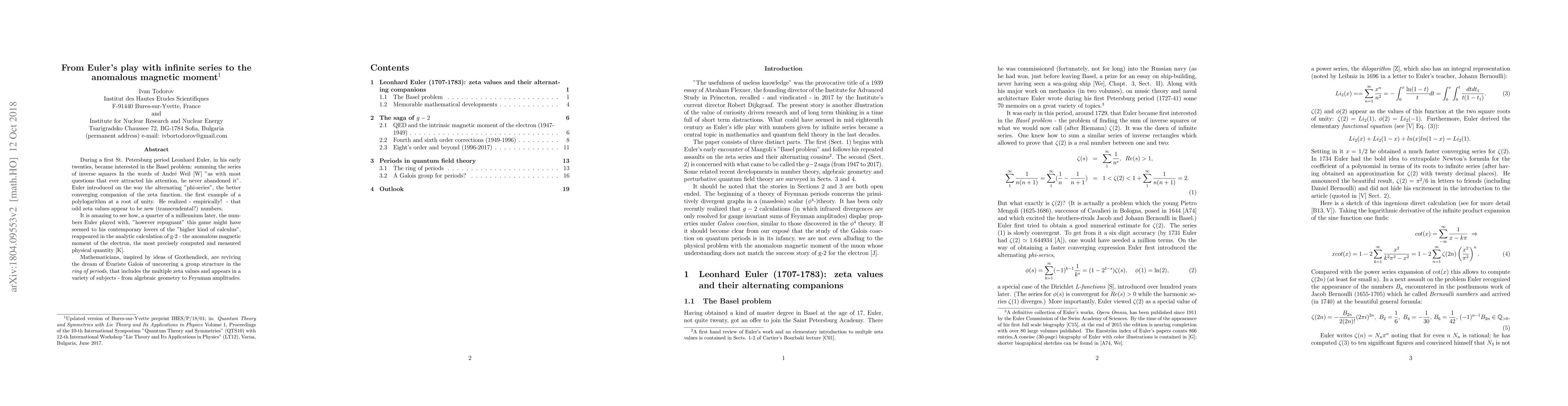Thumbnail for From Euler's play with infinite series to the anomalous magnetic moment