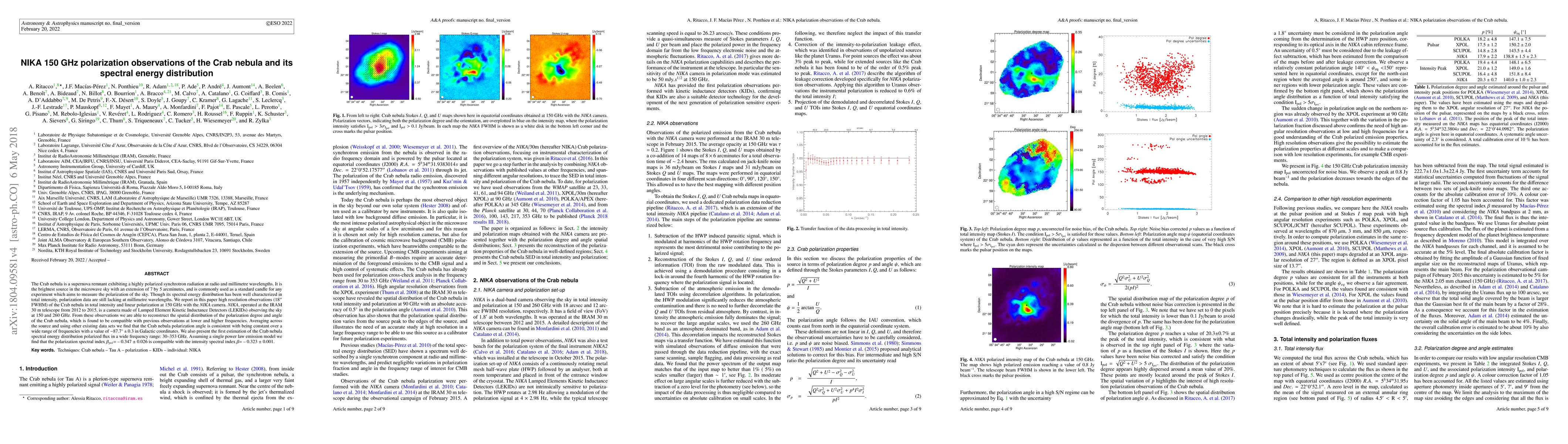 Thumbnail for NIKA 150 GHz polarization observations of the Crab nebula and its
  spectral energy distribution