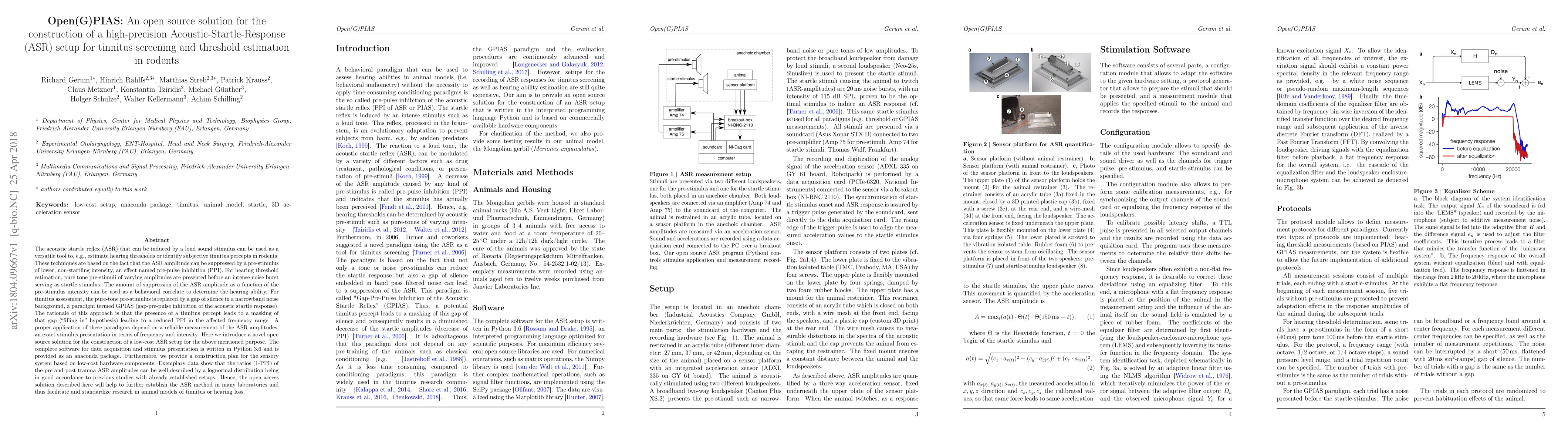Thumbnail for Open(G)PIAS: An open source solution for the construction of a
  high-precision Acoustic-Startle-Response (ASR) setup for tinnitus screening
  and threshold estimation in rodents