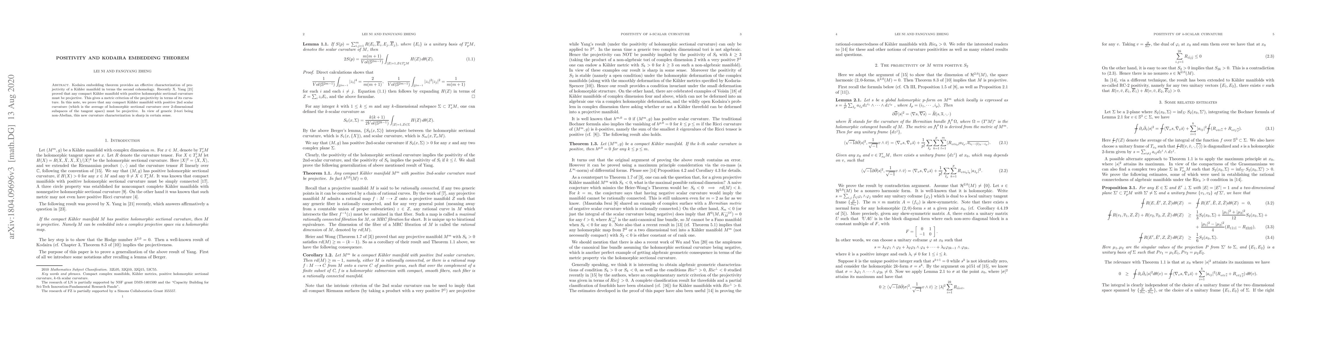 Thumbnail for Positivity and Kodaira embedding theorem