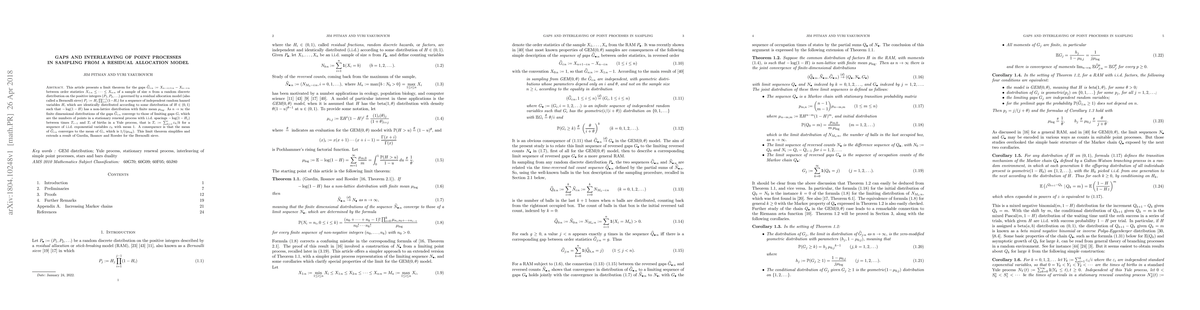 Thumbnail for Gaps and interleaving of point processes in sampling from a residual
  allocation model