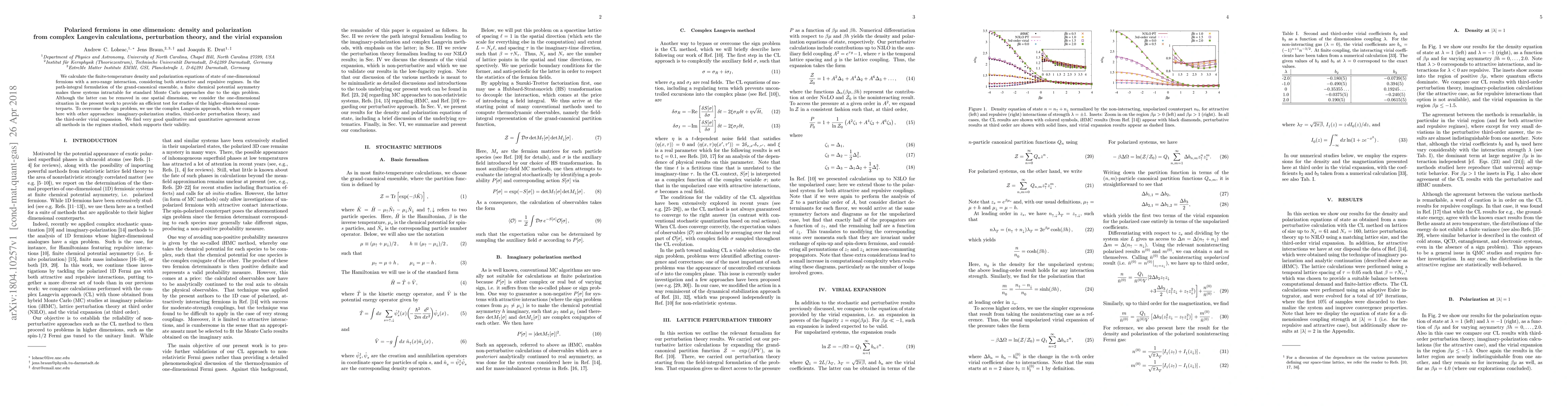 Thumbnail for Polarized fermions in one dimension: density and polarization from
  complex Langevin calculations, perturbation theory, and the virial expansion