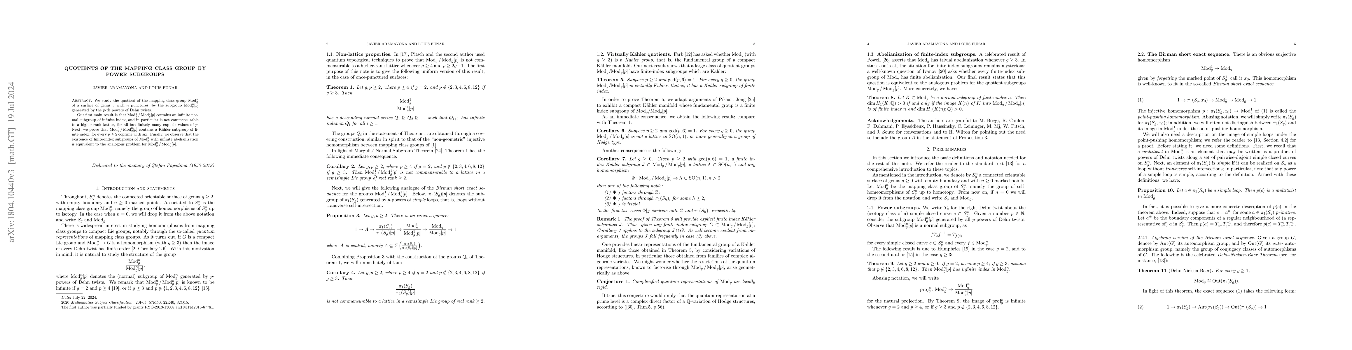 Thumbnail for Quotients of the mapping class group by power subgroups