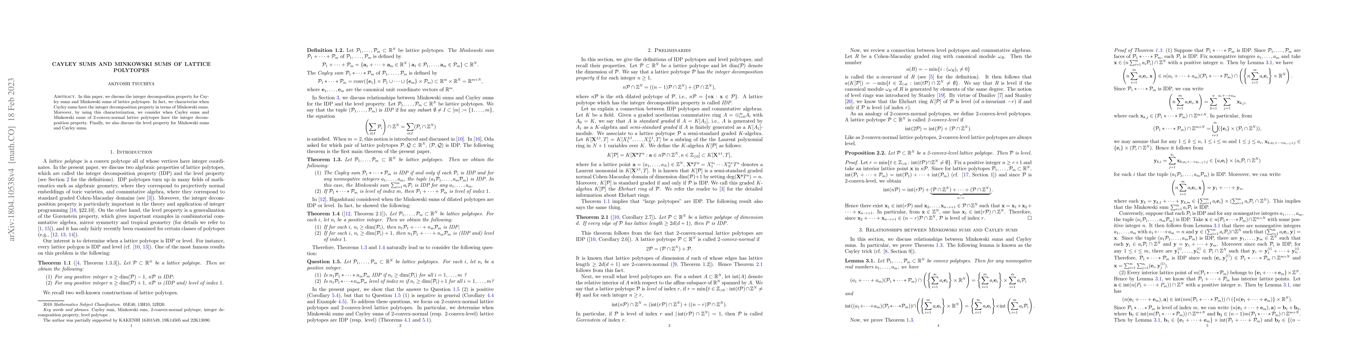 Thumbnail for Cayley sums and Minkowski sums of lattice polytopes