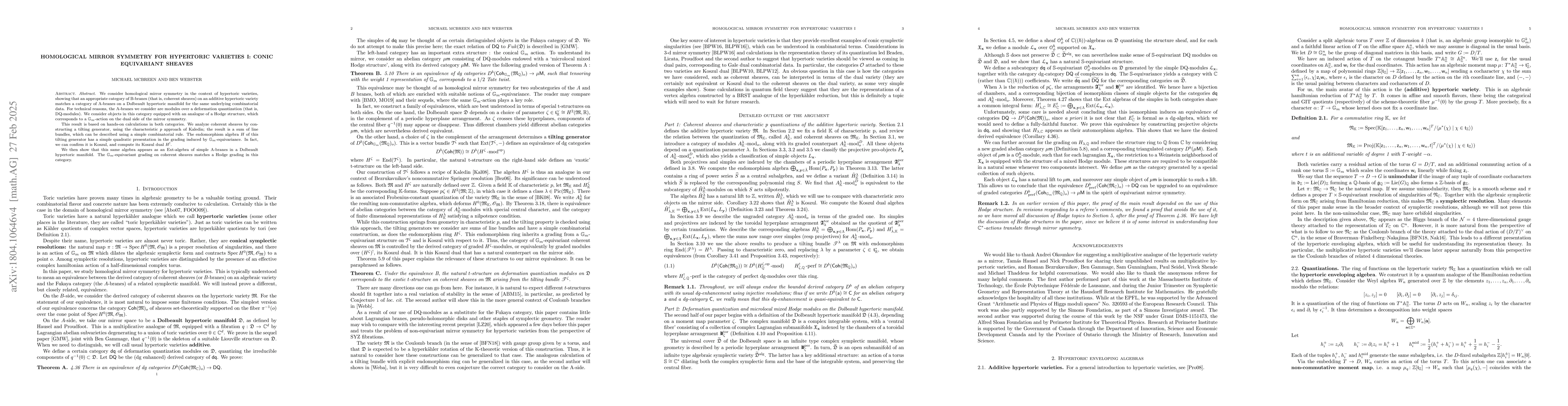 Thumbnail for Homological Mirror Symmetry for Hypertoric Varieties I
