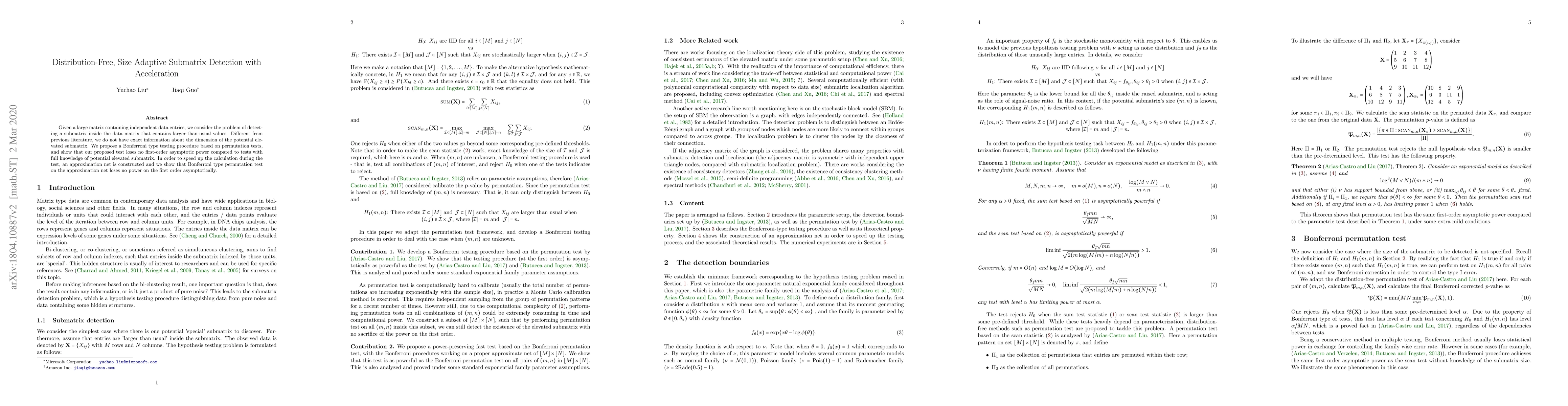 Thumbnail for Distribution-Free, Size Adaptive Submatrix Detection with Acceleration
