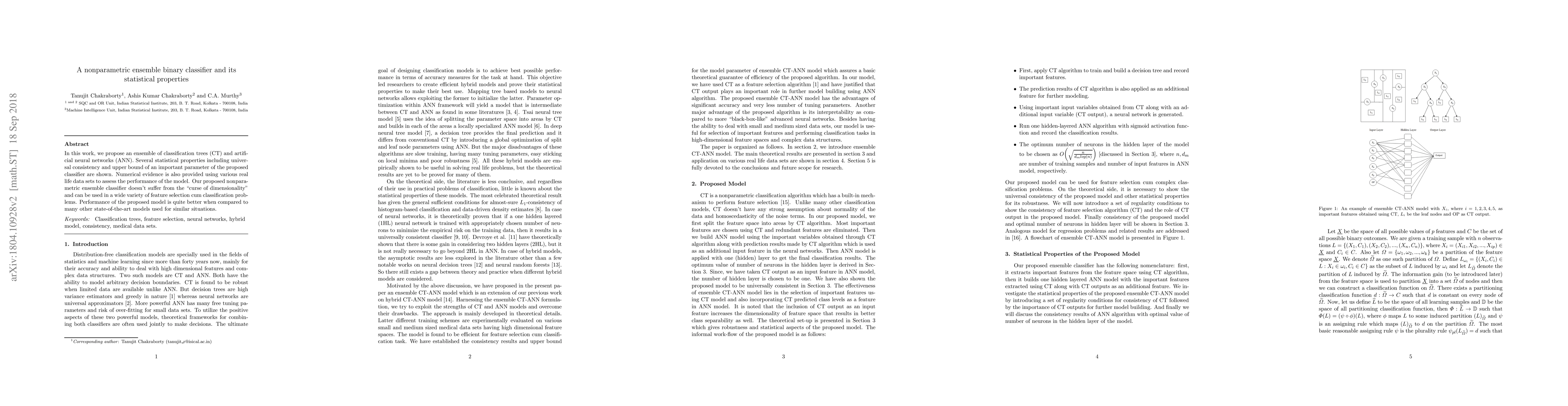 Thumbnail for A Nonparametric Ensemble Binary Classifier and its Statistical
  Properties