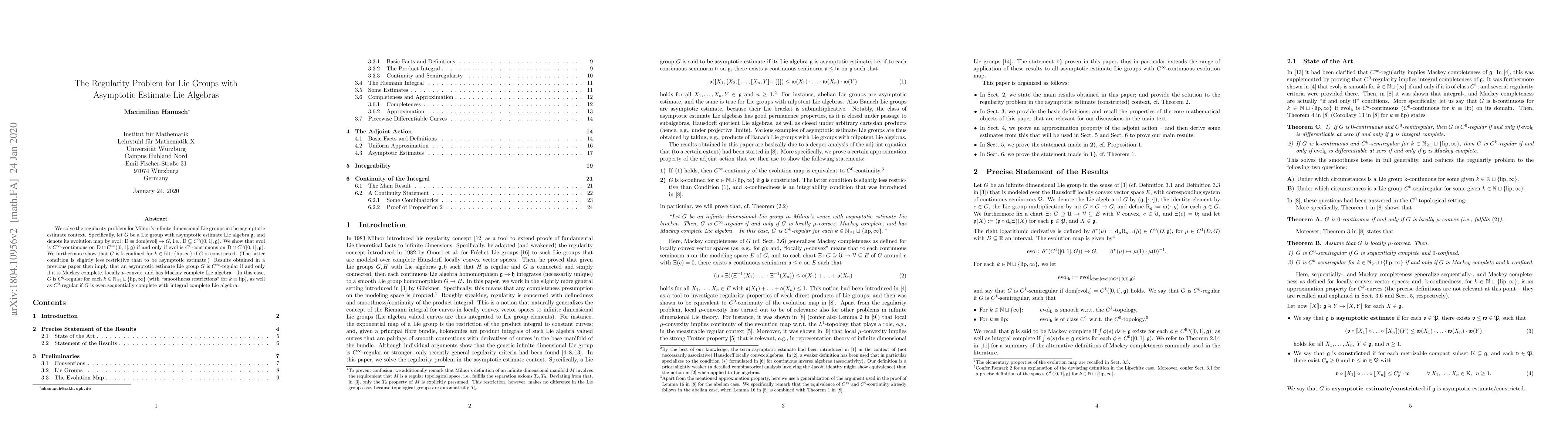 Thumbnail for The Regularity Problem for Lie Groups with Asymptotic Estimate Lie
  Algebras