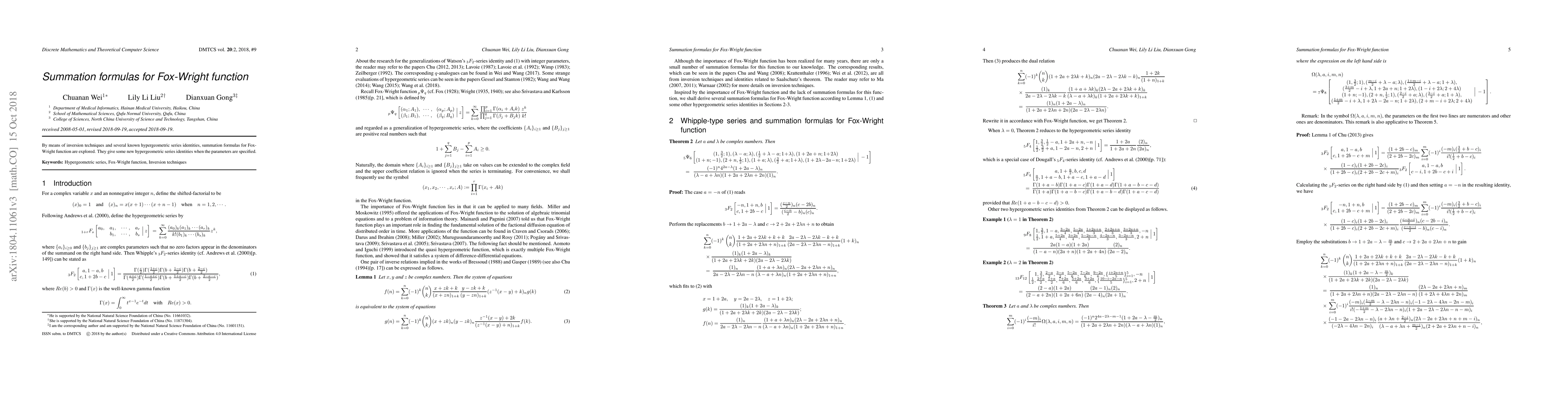 Thumbnail for Summation formulas for Fox-Wright function