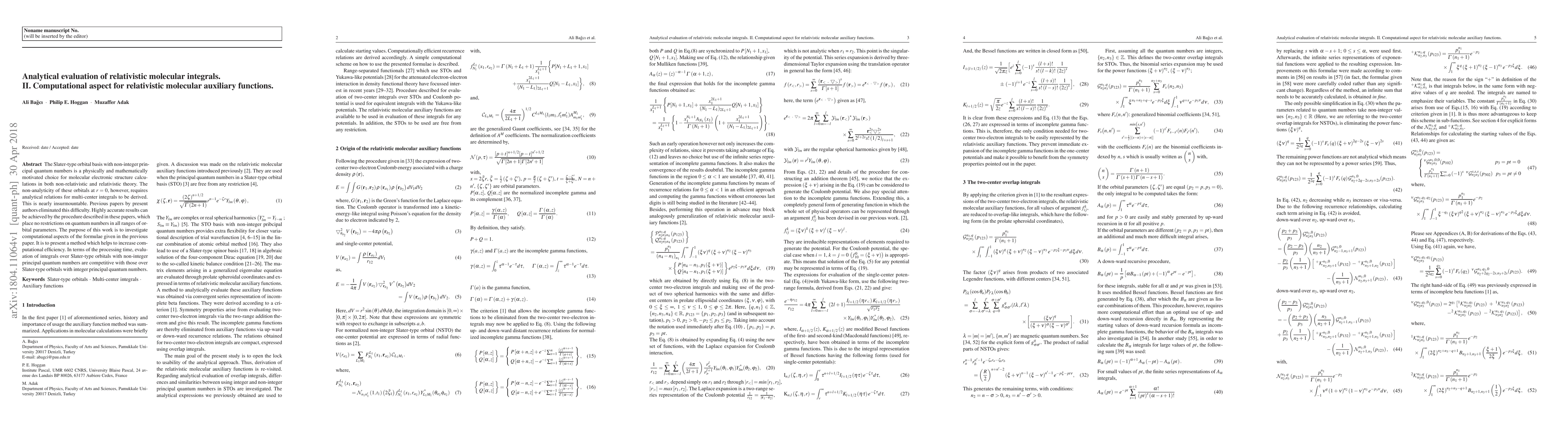 Thumbnail for Analytical evaluation of relativistic molecular integrals. II.
  Computational aspect for relativistic molecular auxiliary functions