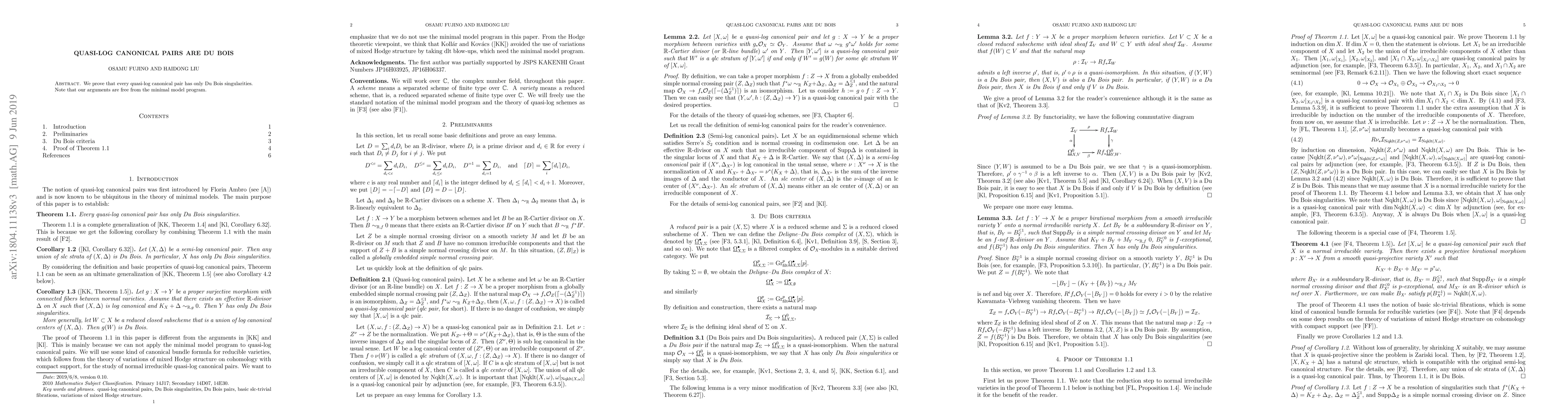 Thumbnail for Quasi-log canonical pairs are Du Bois