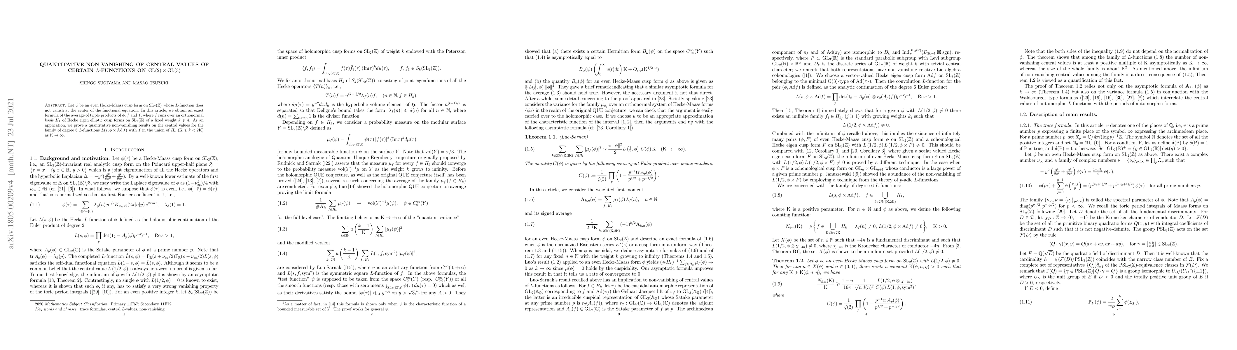 Thumbnail for Quantitative non-vanishing of central values of certain $L$-functions on
  ${\rm GL}(2)\times {\rm GL}(3)$