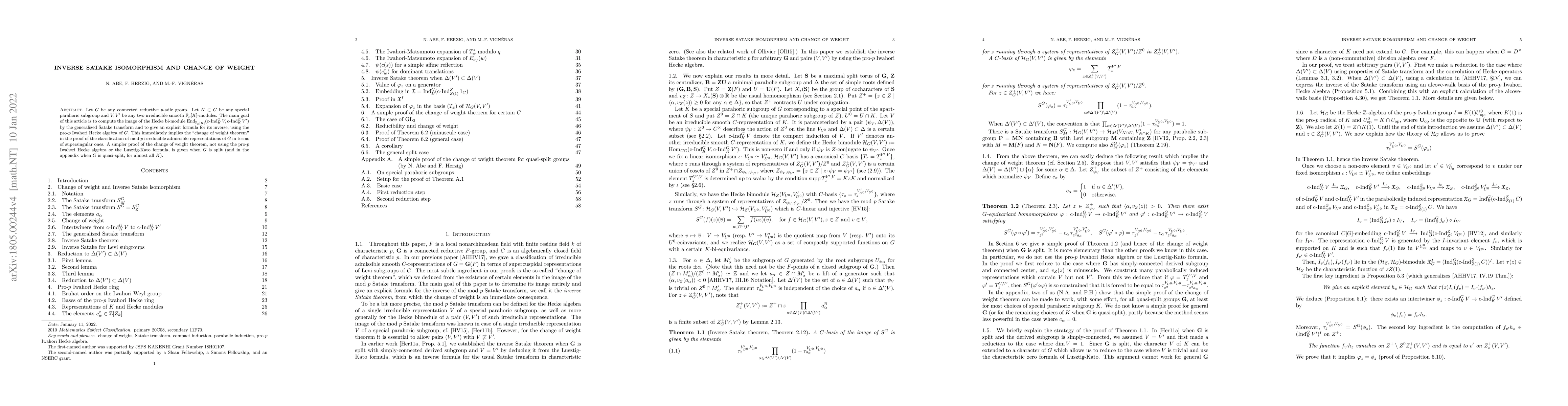 Thumbnail for Inverse Satake isomorphism and change of weight