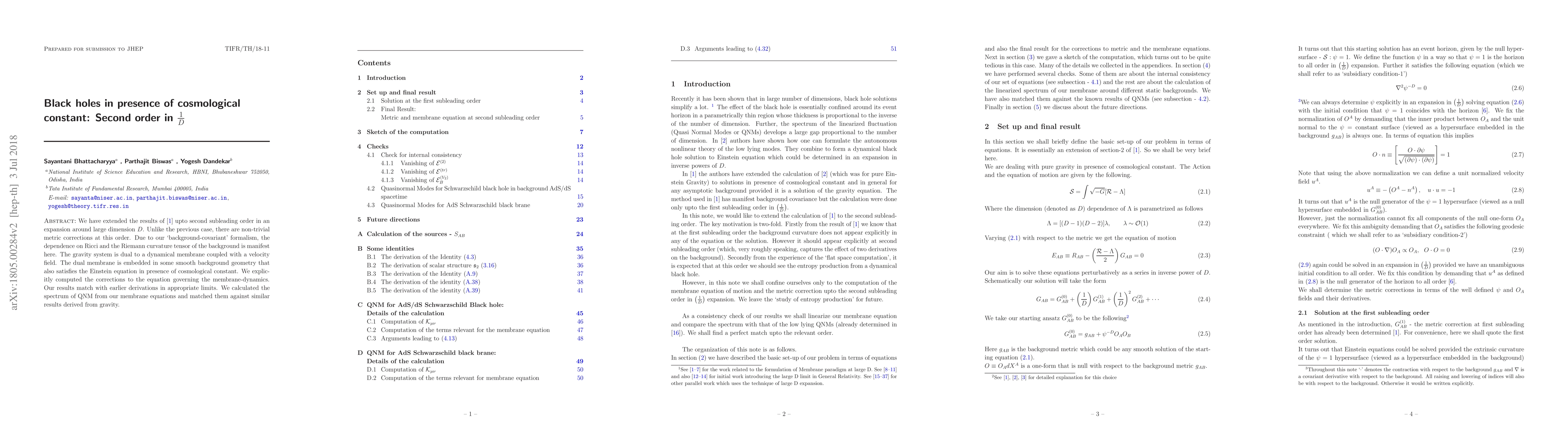 Thumbnail for Black holes in presence of cosmological constant: Second order in 1/D