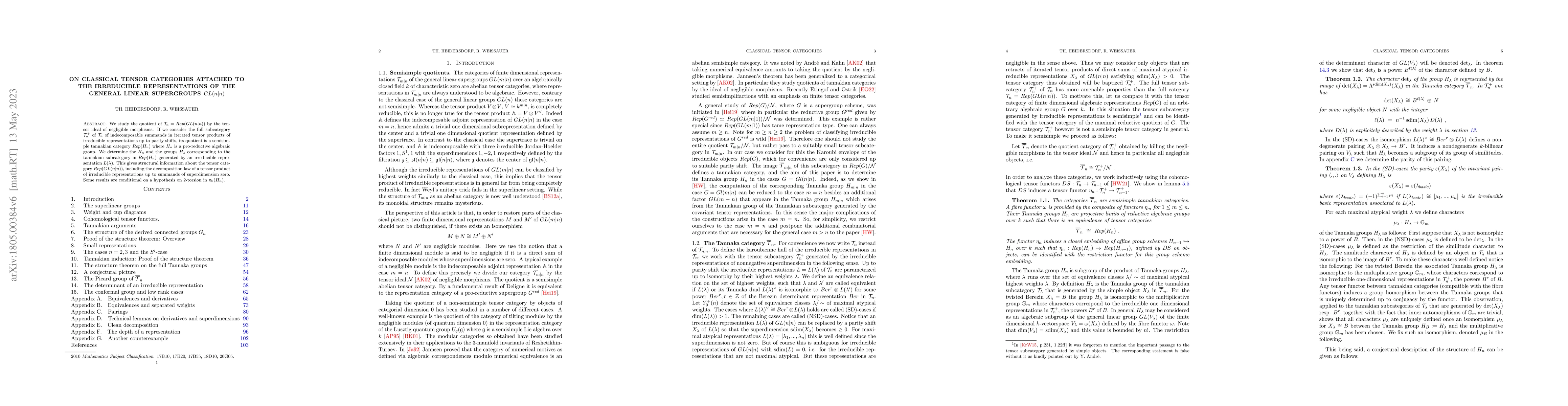 Thumbnail for On classical tensor categories attached to the irreducible
  representations of the General Linear Supergroups $GL(n\vert n)$