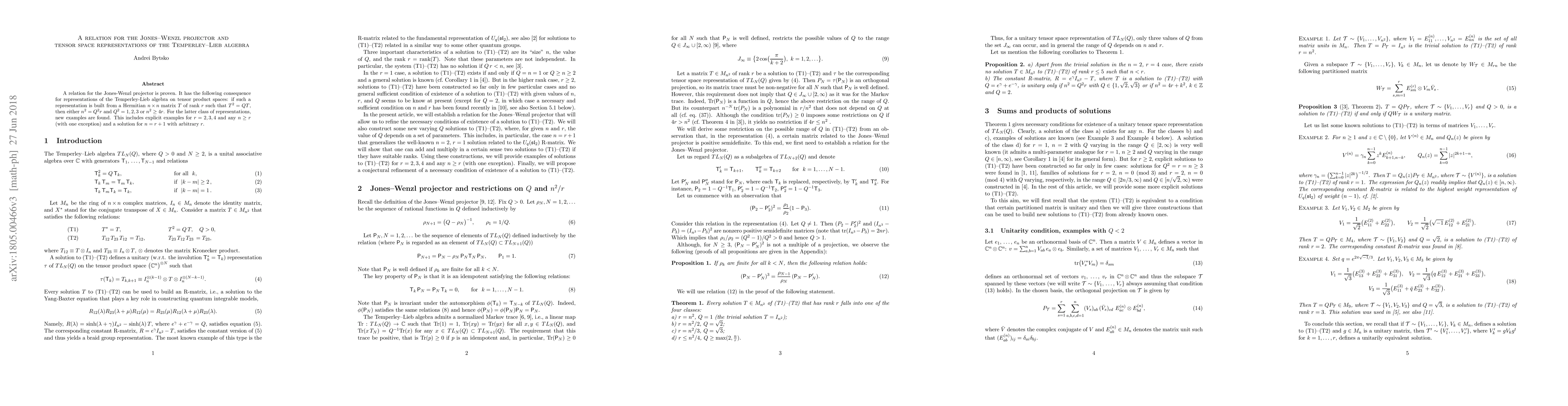 Thumbnail for A relation for the Jones-Wenzl projector and tensor space
  representations of the Temperley-Lieb algebra