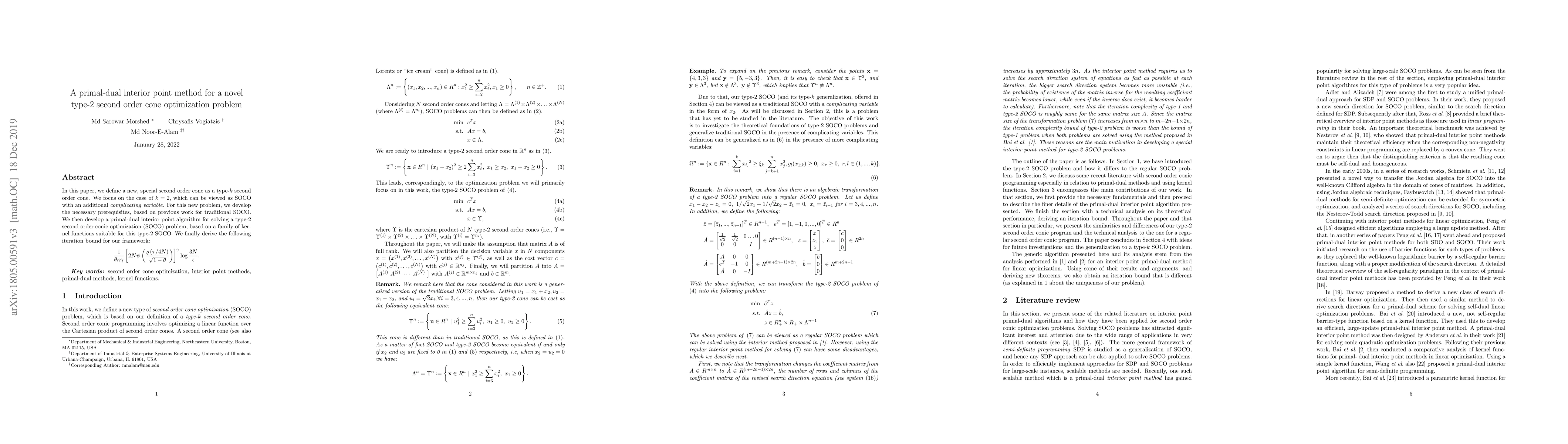 Thumbnail for A Primal-Dual Interior Point Method for a Novel Type-2 Second Order Cone
  Optimization Problem