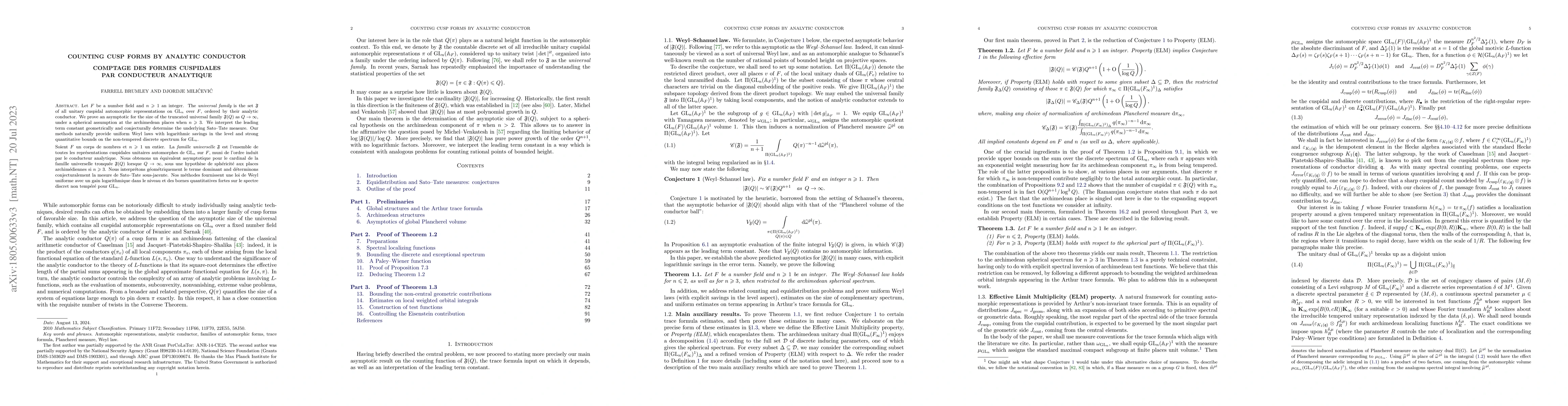 Thumbnail for Counting cusp forms by analytic conductor