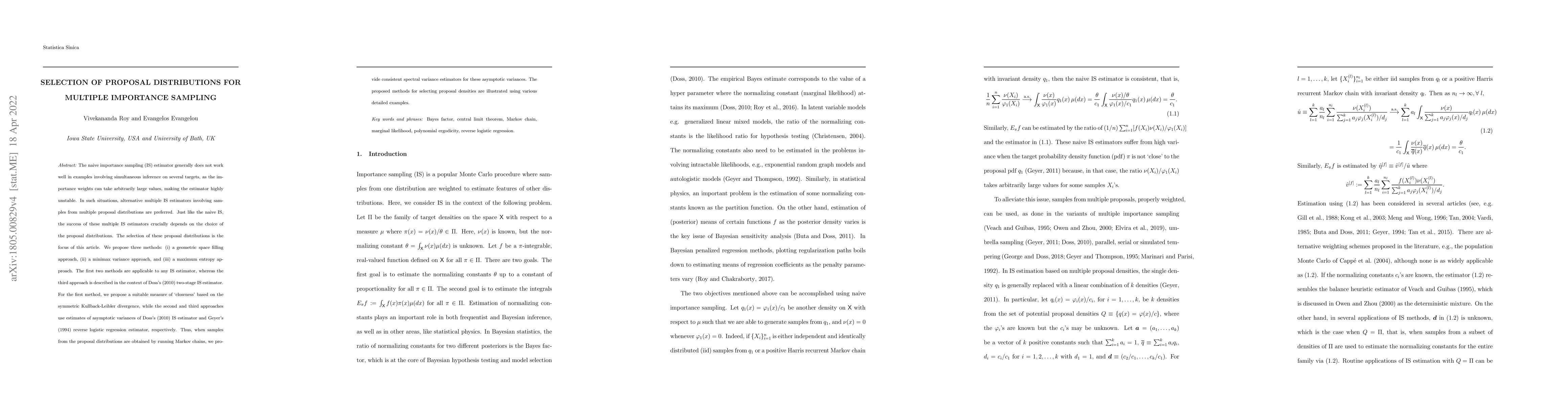 Thumbnail for Selection of proposal distributions for multiple importance sampling