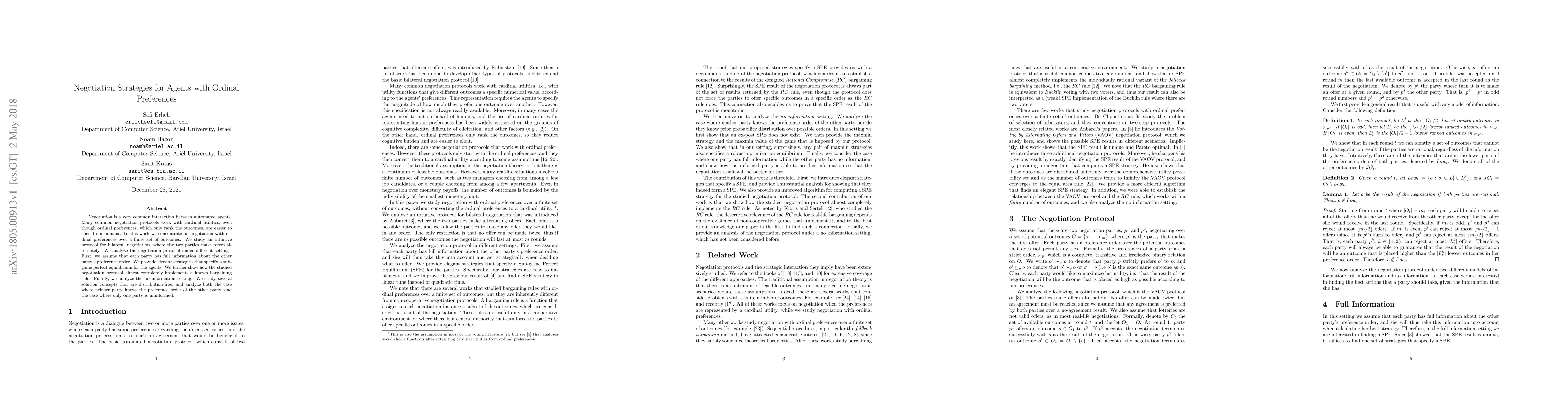 Thumbnail for Negotiation Strategies for Agents with Ordinal Preferences