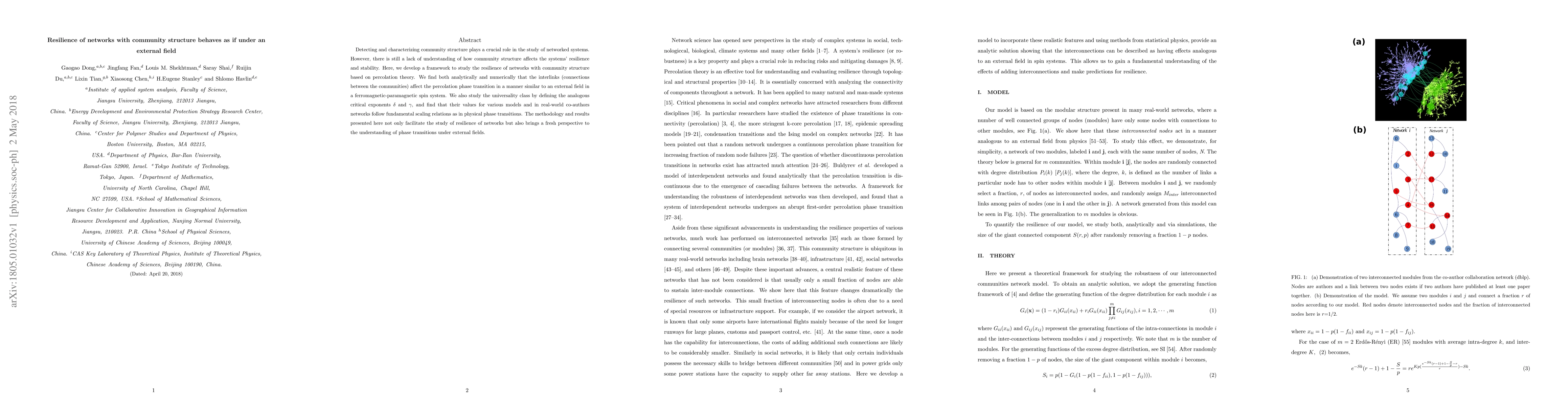 Thumbnail for Resilience of networks with community structure behaves as if under an
  external field