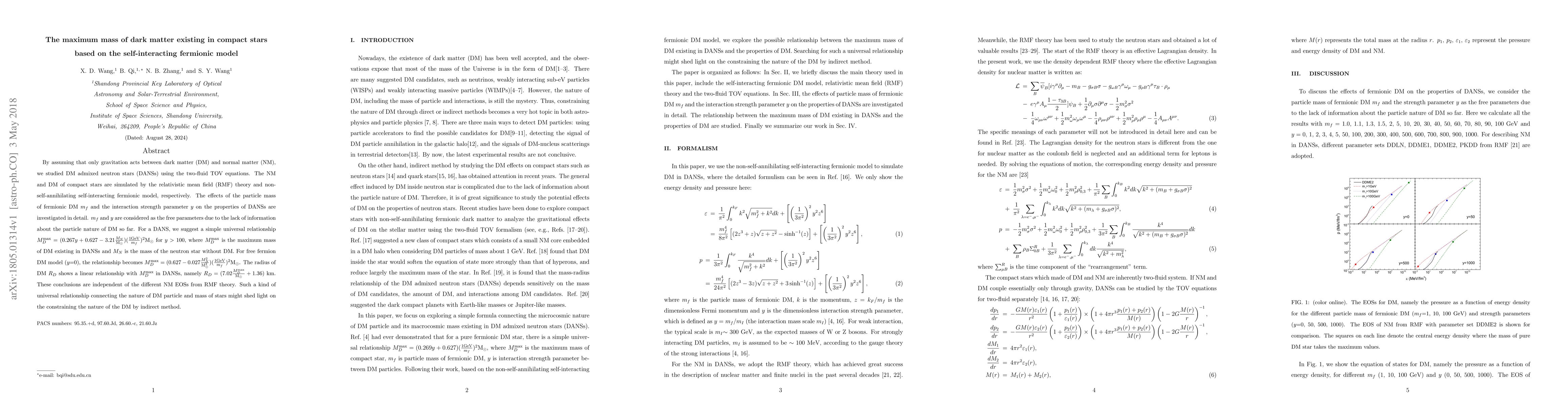 Thumbnail for The maximum mass of dark matter existing in compact stars based on the
  self-interacting fermionic model