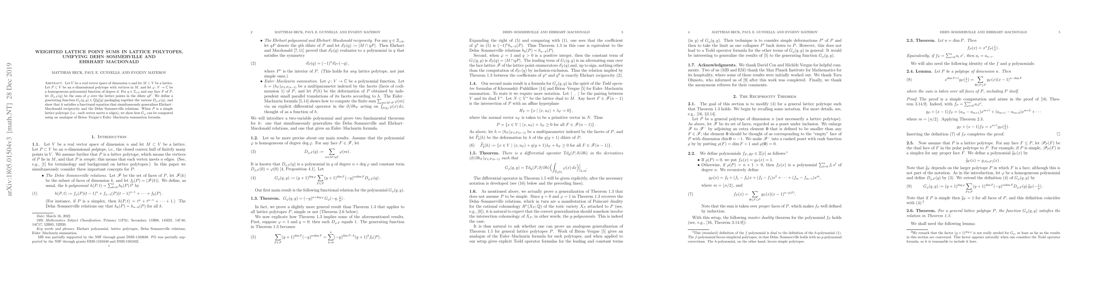 Thumbnail for Weighted lattice point sums in lattice polytopes, unifying
  Dehn--Sommerville and Ehrhart--Macdonald