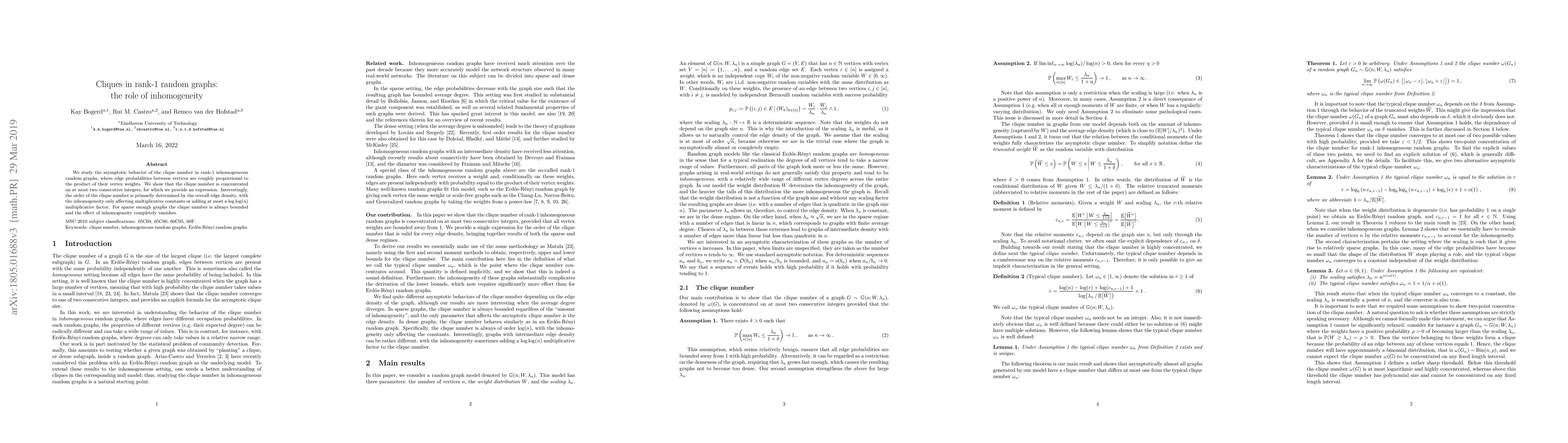 Thumbnail for Cliques in rank-1 random graphs: the role of inhomogeneity