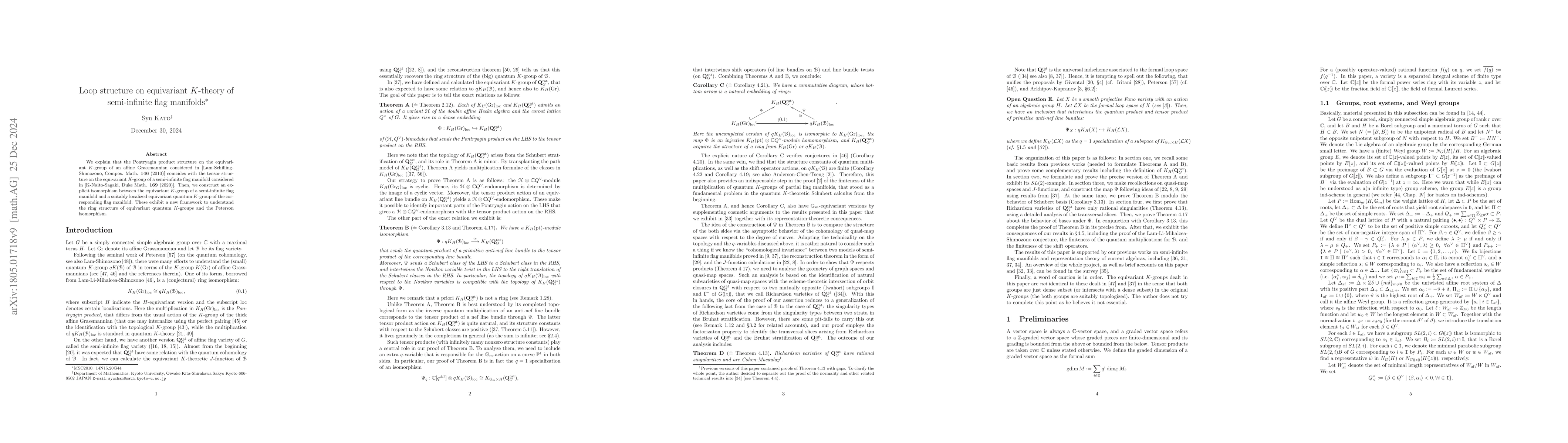 Thumbnail for Loop structure on equivariant $K$-theory of semi-infinite flag manifolds