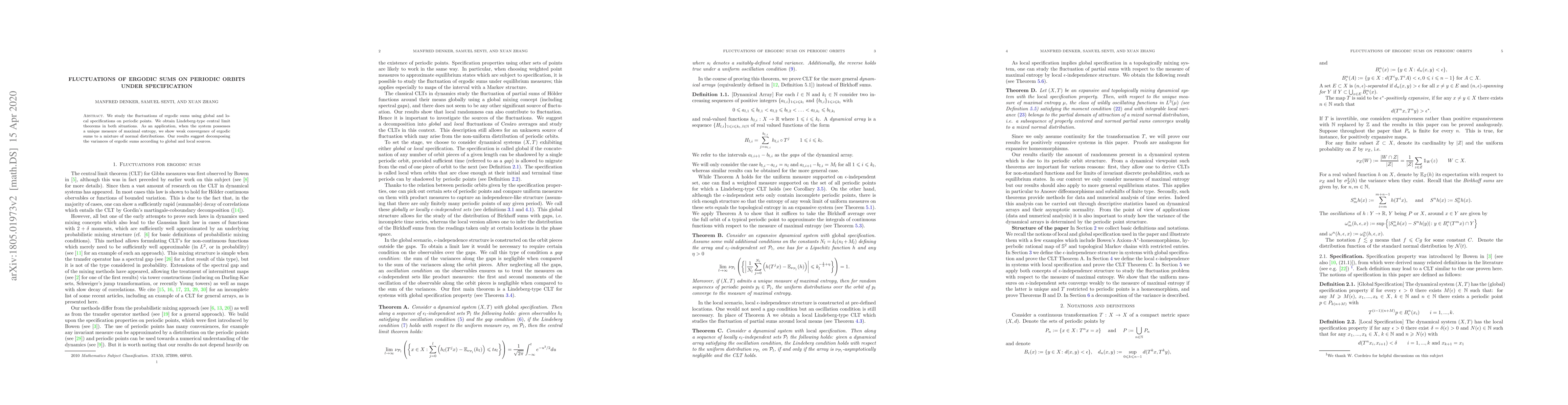 Thumbnail for Fluctuations of ergodic sums on periodic orbits under specification