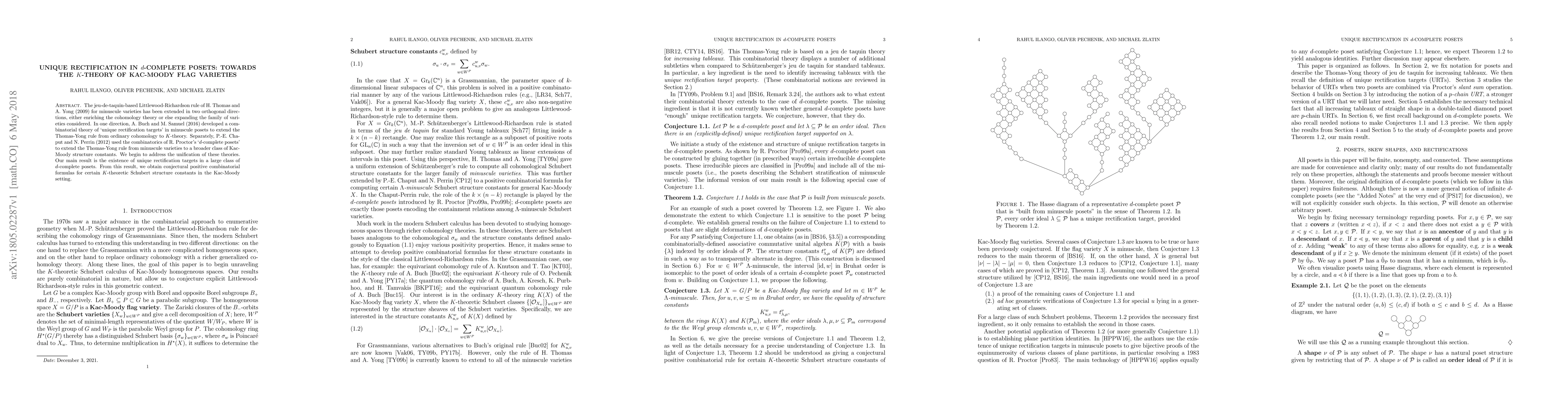 Thumbnail for Unique rectification in $d$-complete posets: towards the $K$-theory of
  Kac-Moody flag varieties
