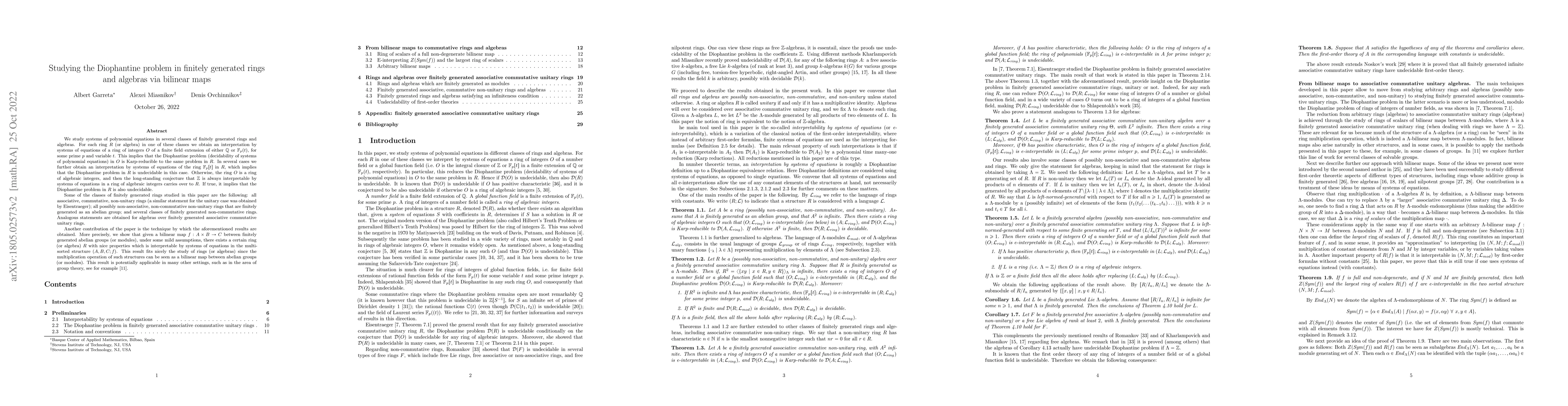 Thumbnail for Studying the Diophantine problem in finitely generated rings and
  algebras via bilinear maps