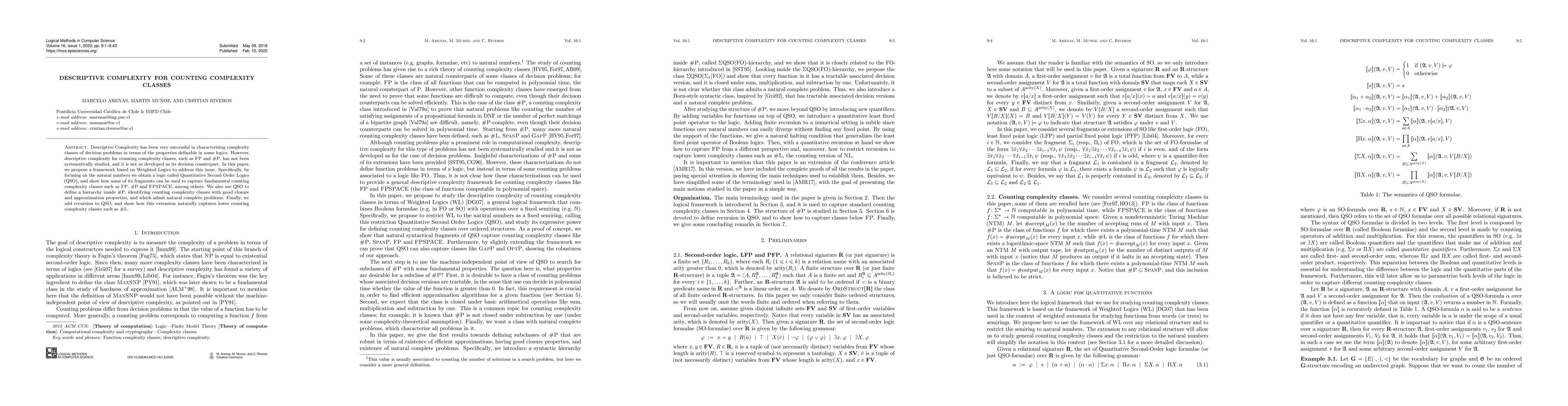 Thumbnail for Descriptive Complexity for Counting Complexity Classes