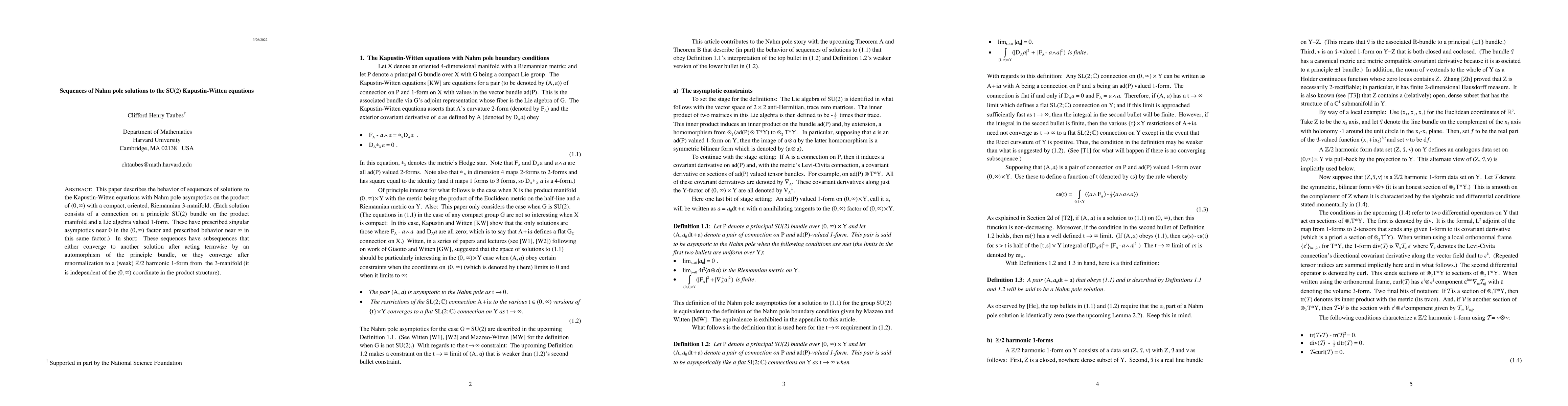 Thumbnail for Sequences of Nahm pole solutions to the SU(2) Kapustin-Witten equations