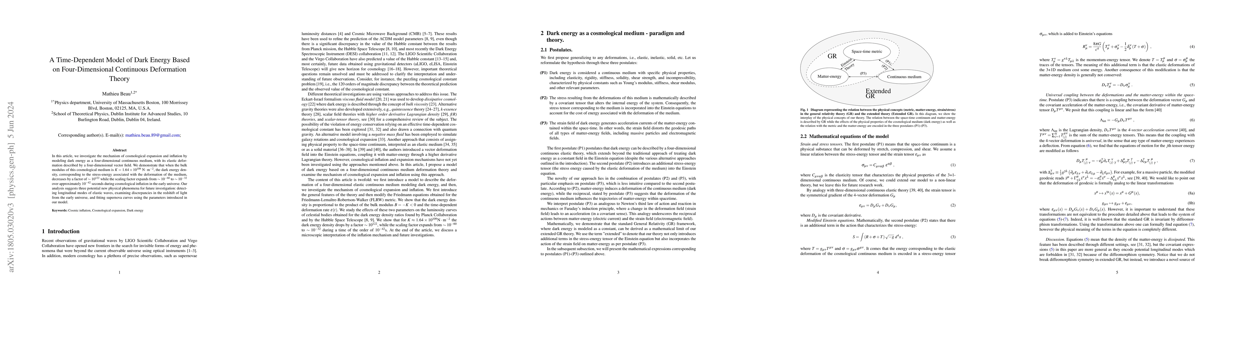 Thumbnail for A Time-Dependent Model of Dark Energy Based on Four-Dimensional
  Continuous Deformation Theory