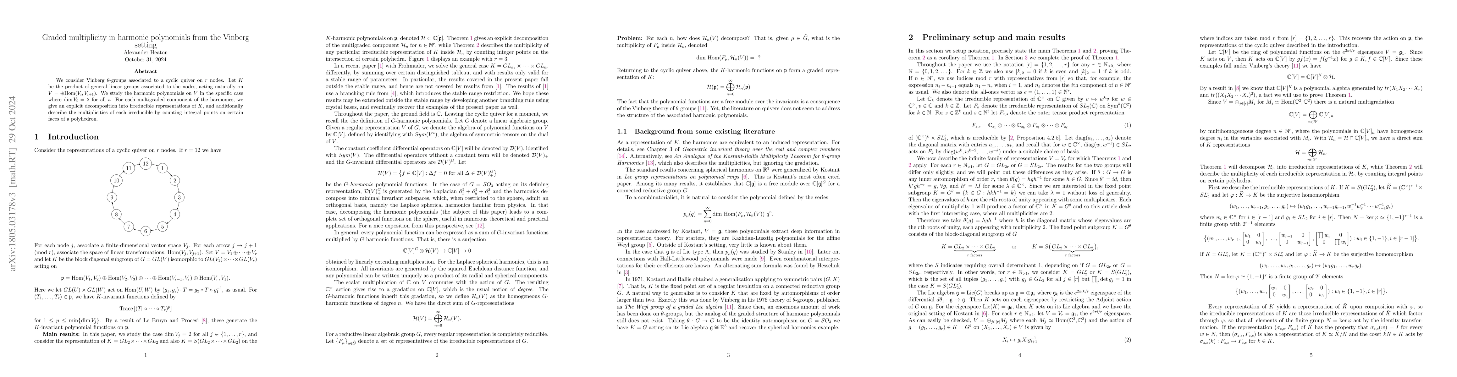 Thumbnail for Graded multiplicity in harmonic polynomials from the Vinberg setting