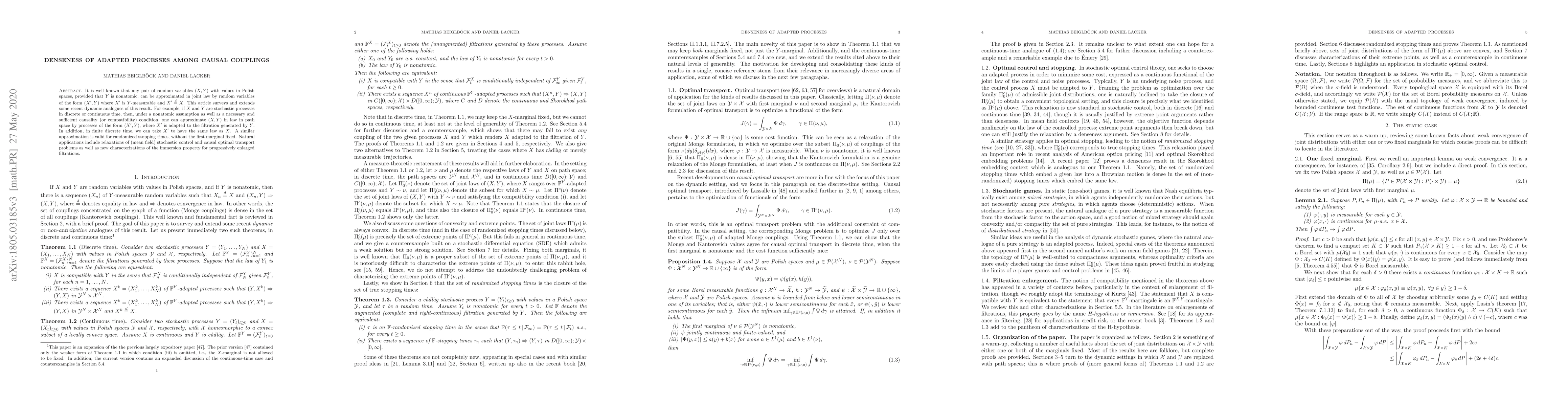 Thumbnail for Denseness of adapted processes among causal couplings