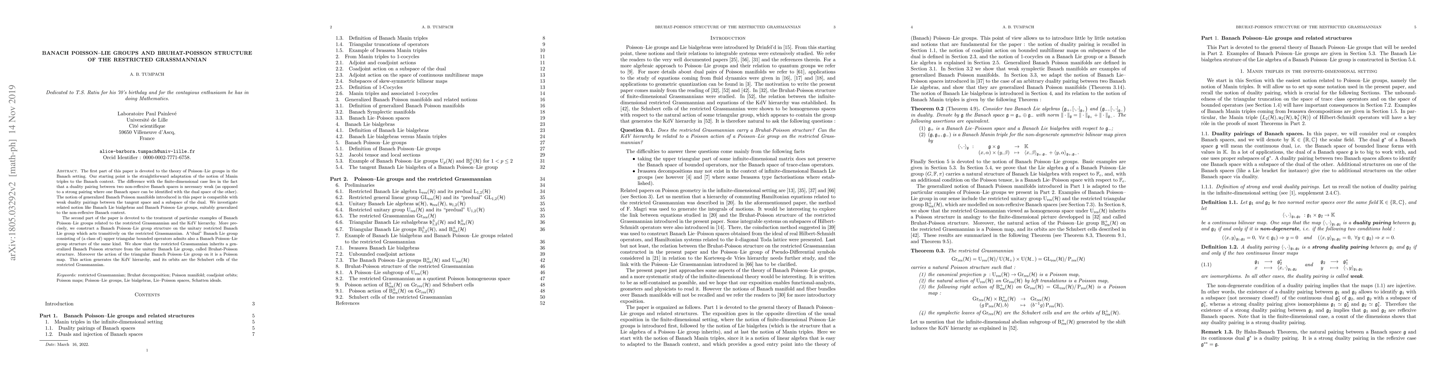 Thumbnail for Banach Poisson-Lie groups and Bruhat-Poisson structure of the restricted
  Grassmannian