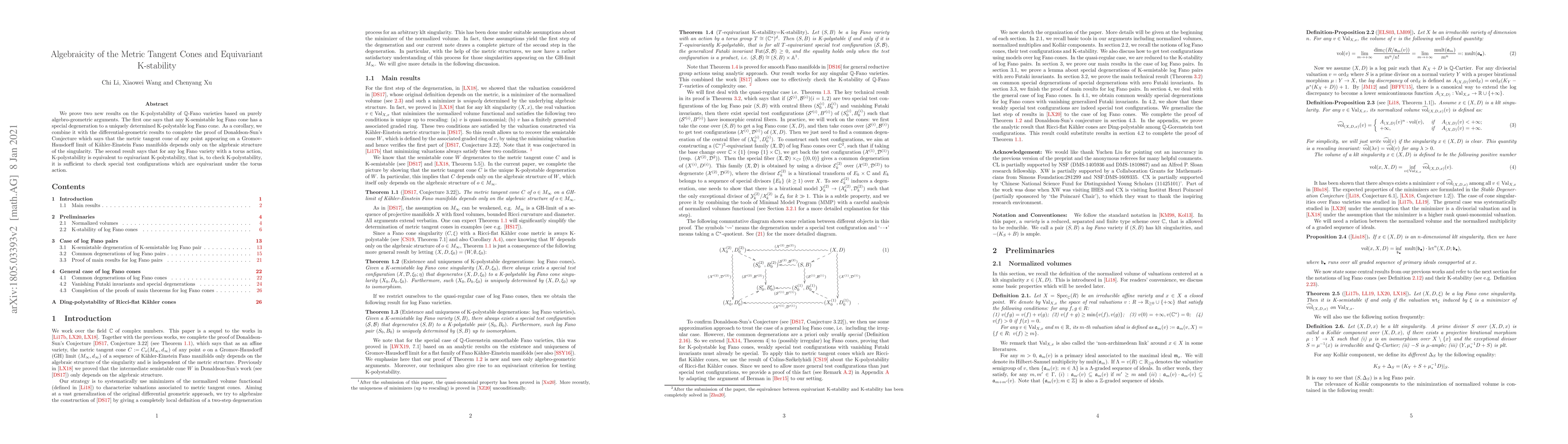 Thumbnail for Algebraicity of the Metric Tangent Cones and Equivariant K-stability