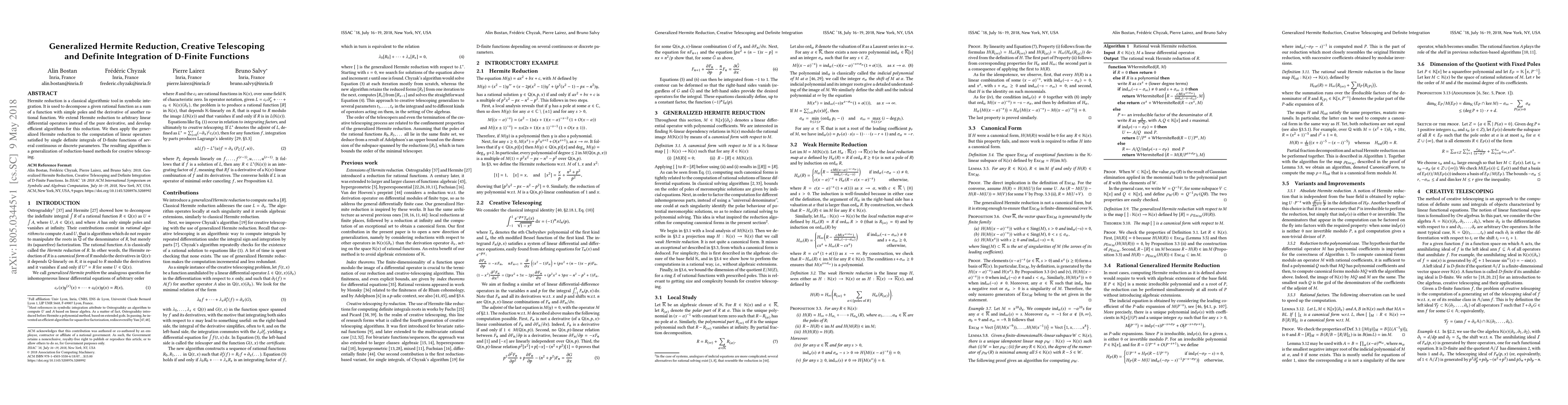 Thumbnail for Generalized Hermite Reduction, Creative Telescoping and Definite
  Integration of D-Finite Functions
