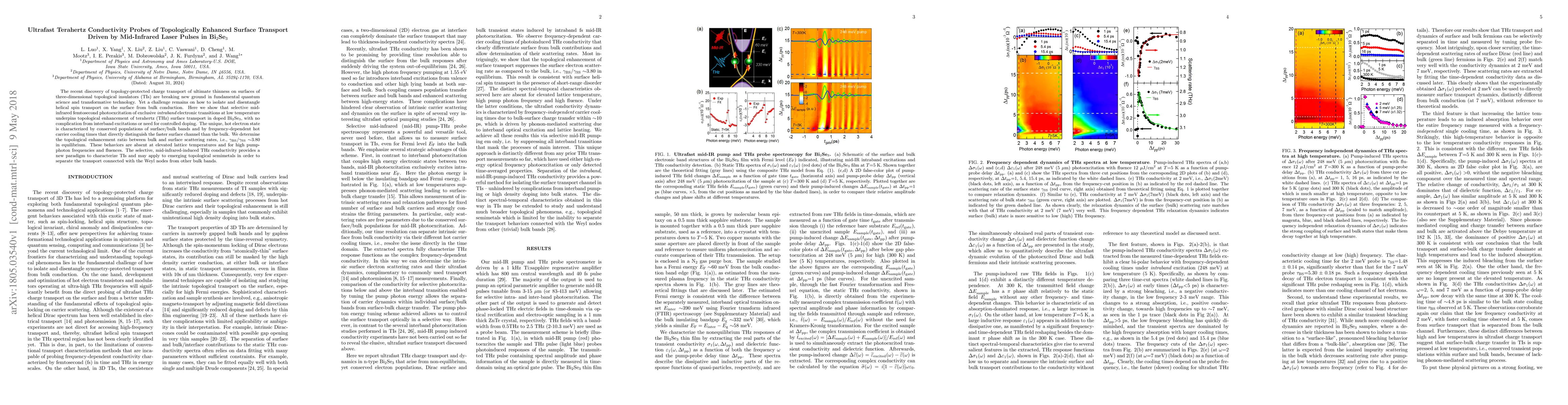 Thumbnail for Ultrafast Terahertz Conductivity Probes of Topologically Enhanced
  Surface Transport Driven by Mid-Infrared Laser Pulses in Bi$_2$Se$_3$