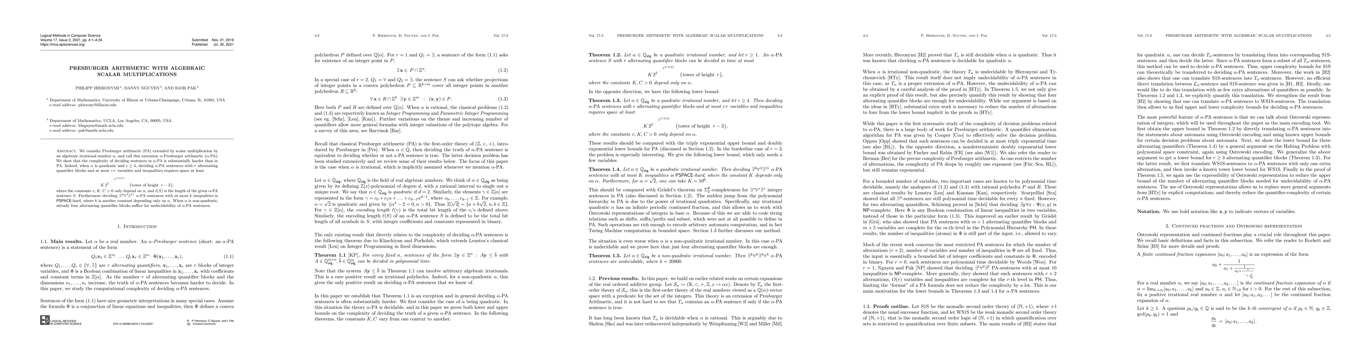 Thumbnail for Presburger Arithmetic with algebraic scalar multiplications