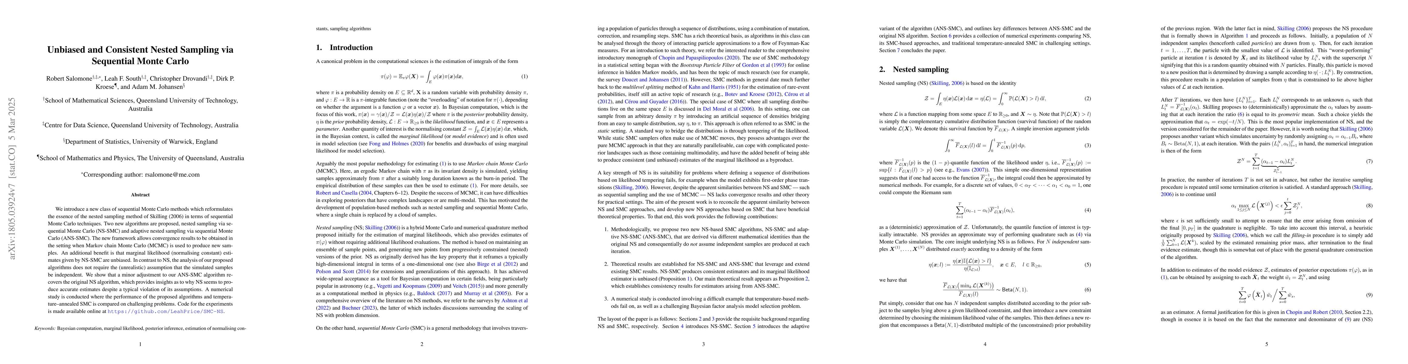 Thumbnail for Unbiased and Consistent Nested Sampling via Sequential Monte Carlo