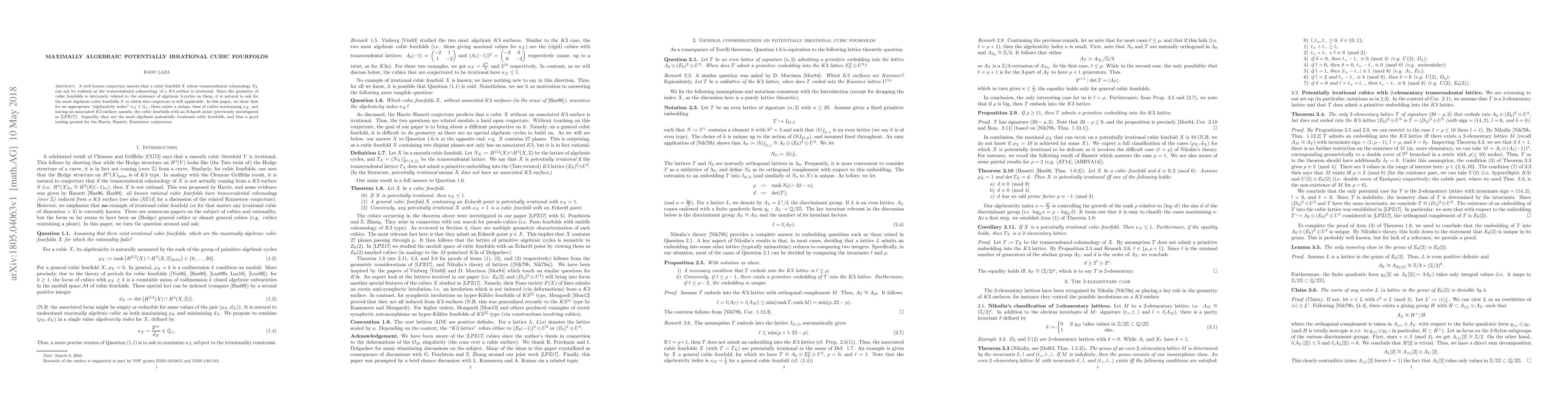 Thumbnail for Maximally Algebraic potentially irrational Cubic Fourfolds