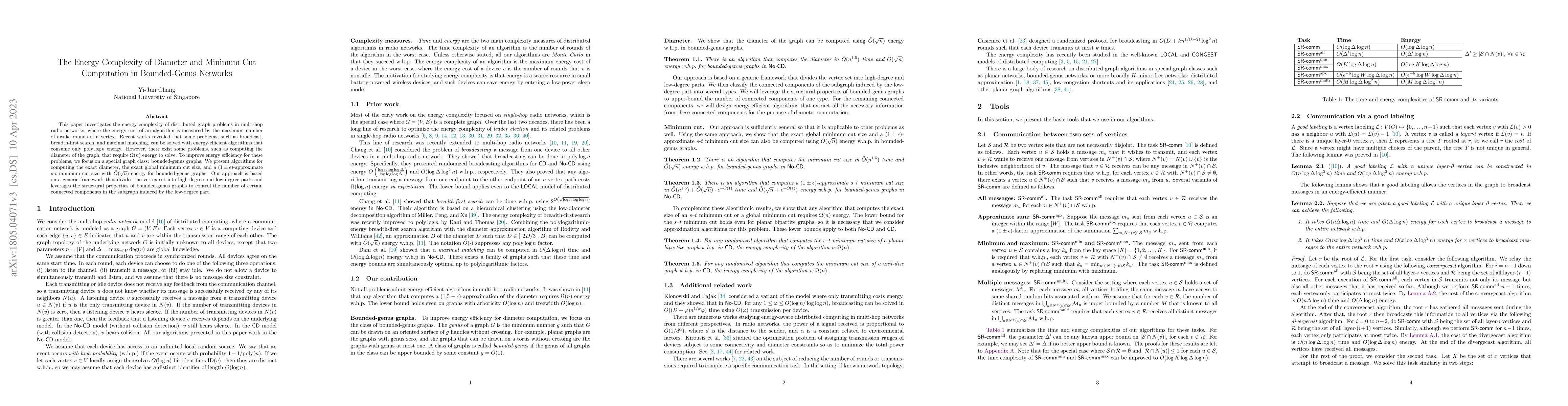 Thumbnail for The Energy Complexity of Diameter and Minimum Cut Computation in
  Bounded-Genus Networks