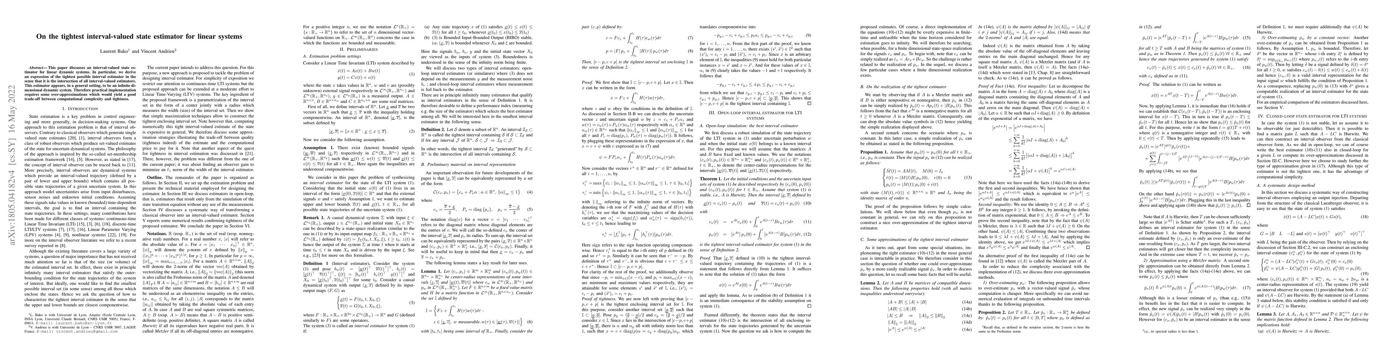 Thumbnail for On the tightest interval-valued state estimator for linear systems