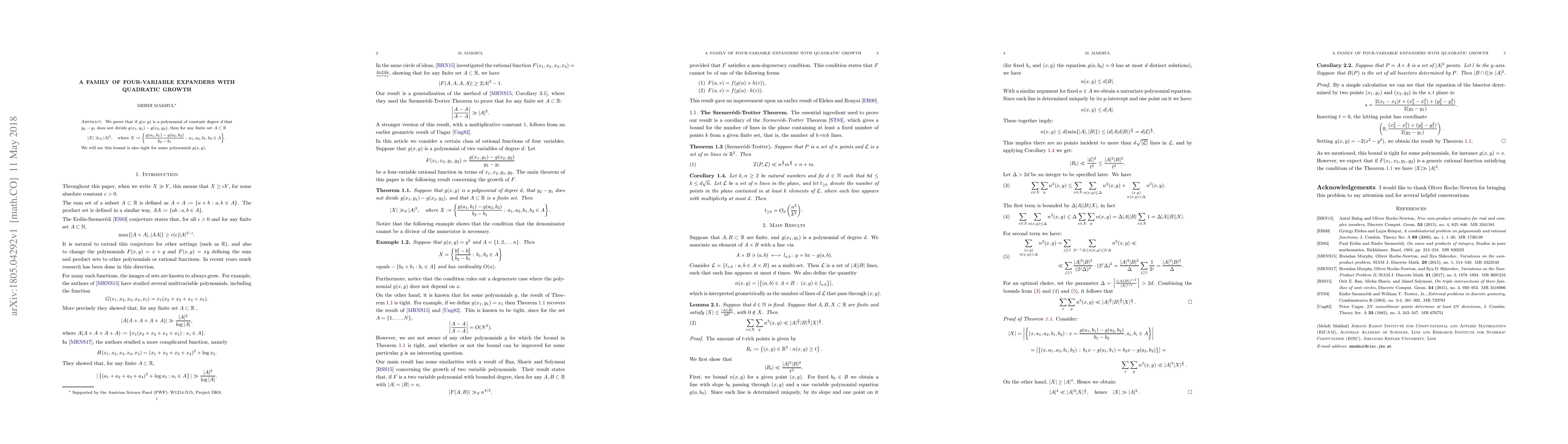 Thumbnail for A family of four-variable expanders with quadratic growth