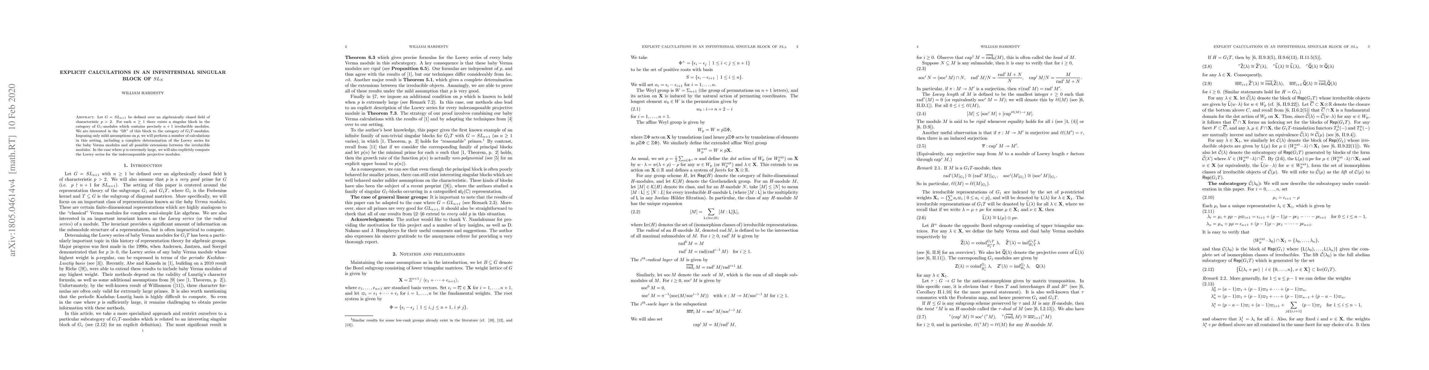 Thumbnail for Explicit calculations in an infinitesimal singular block of $SL_N$