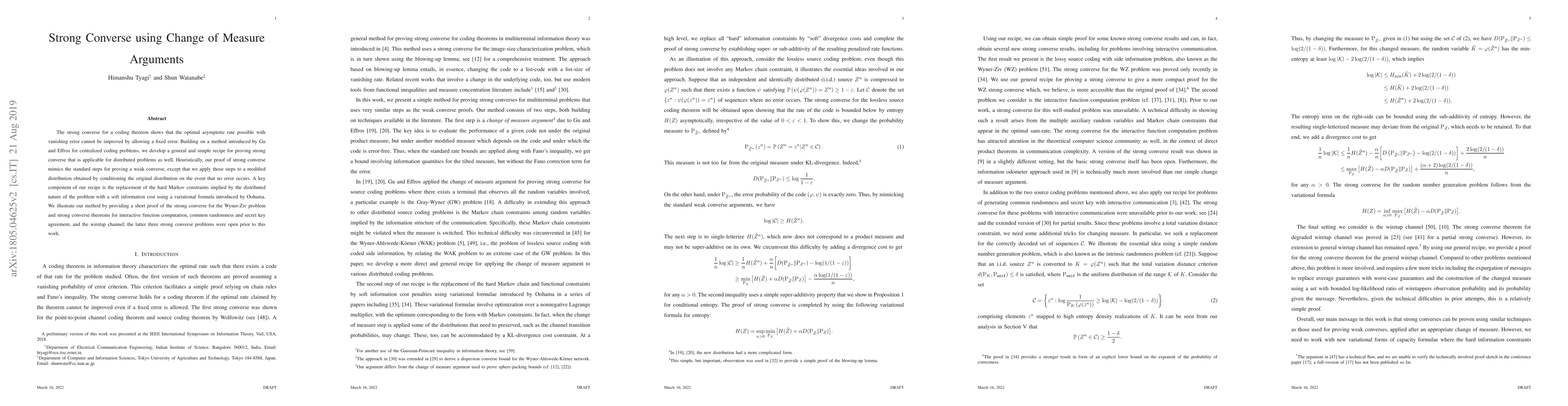 Thumbnail for Strong Converse using Change of Measure Arguments