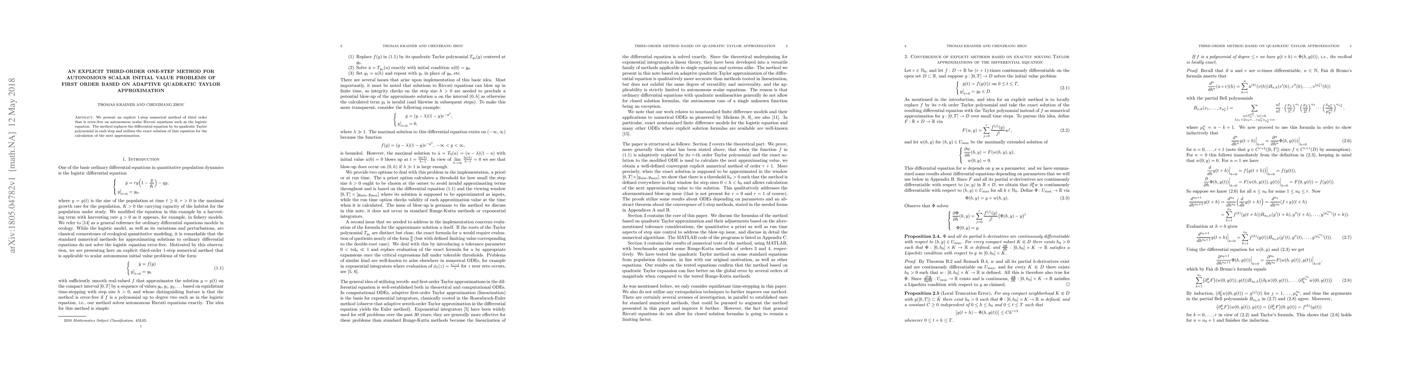 Thumbnail for An explicit third-order one-step method for autonomous scalar initial
  value problems of first order based on adaptive quadratic Taylor
  approximation